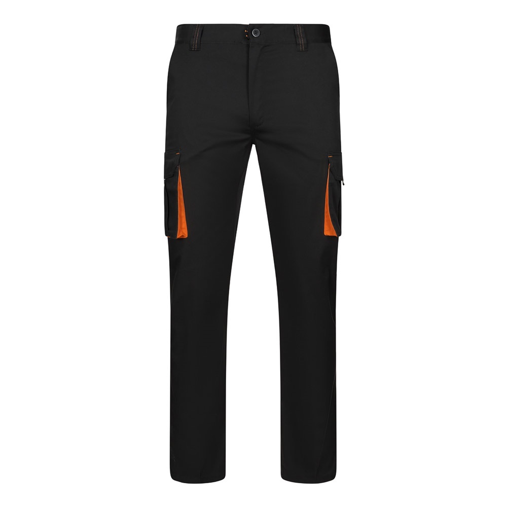 VL FIDES Zweifarbige Stretch-Hose mit mehreren Taschen (240 g/m²), aus Baumwolle (46 %), EME (38 %) und Polyester (16 %) schwarz, orange
