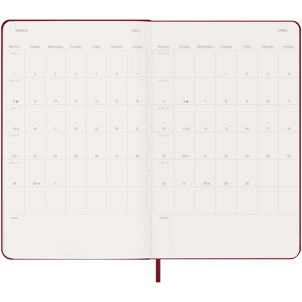 Moleskine Hardcover 12 Monate Wochenkalender L scharlachrot