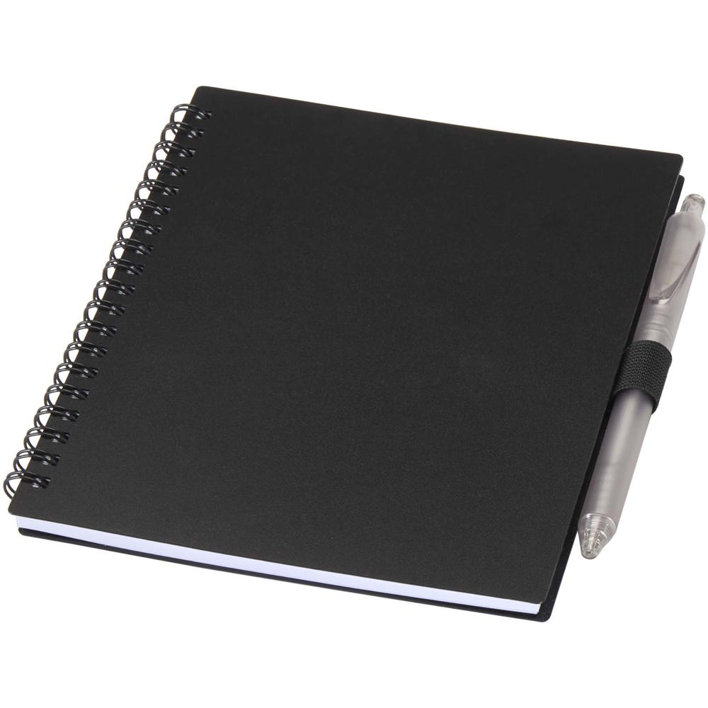 Niove Softcover Notizbuch aus recyceltem Kunststoff mit Kugelschreiber (blaue Mine) schwarz