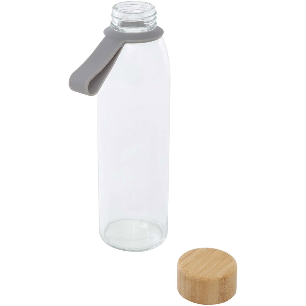 Porto 500 ml Glas-Flasche mit Silikongriff und Bambusdeckel grau