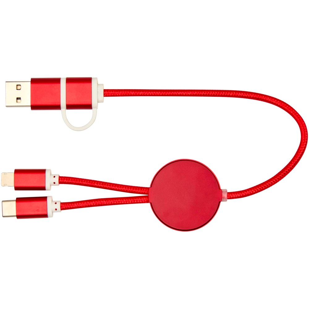 Câble 5 en 1 Alasia en aluminium et plastique recyclés de 30 cm pour la synchronisation des données et la charge rapide de 27 W rouge
