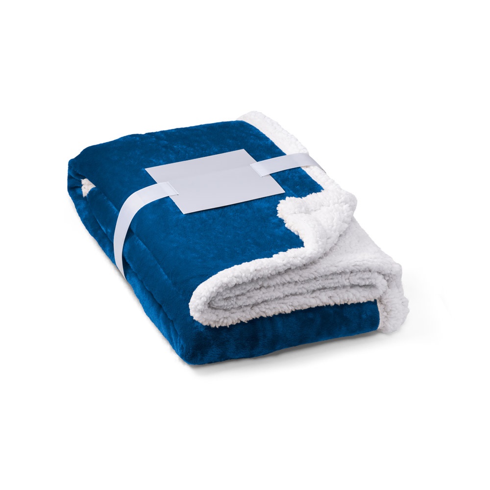 HEIDEN Wendbare Fleecedecke (190 g/m²) mit Satinband und personalisierter Karte königsblau
