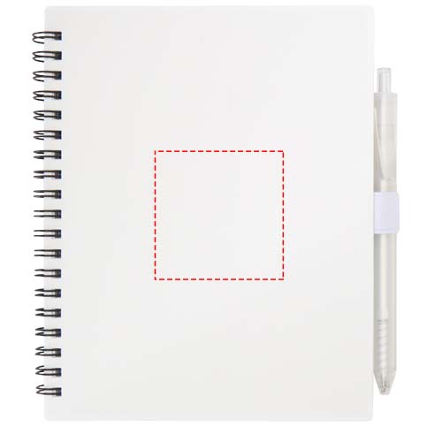 Niove Softcover Notizbuch aus recyceltem Kunststoff mit Kugelschreiber (blaue Mine) weiss