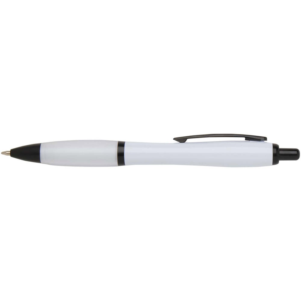 Stylo bille Nash en plastique recyclé avec garnitures noires (encre noire) blanc