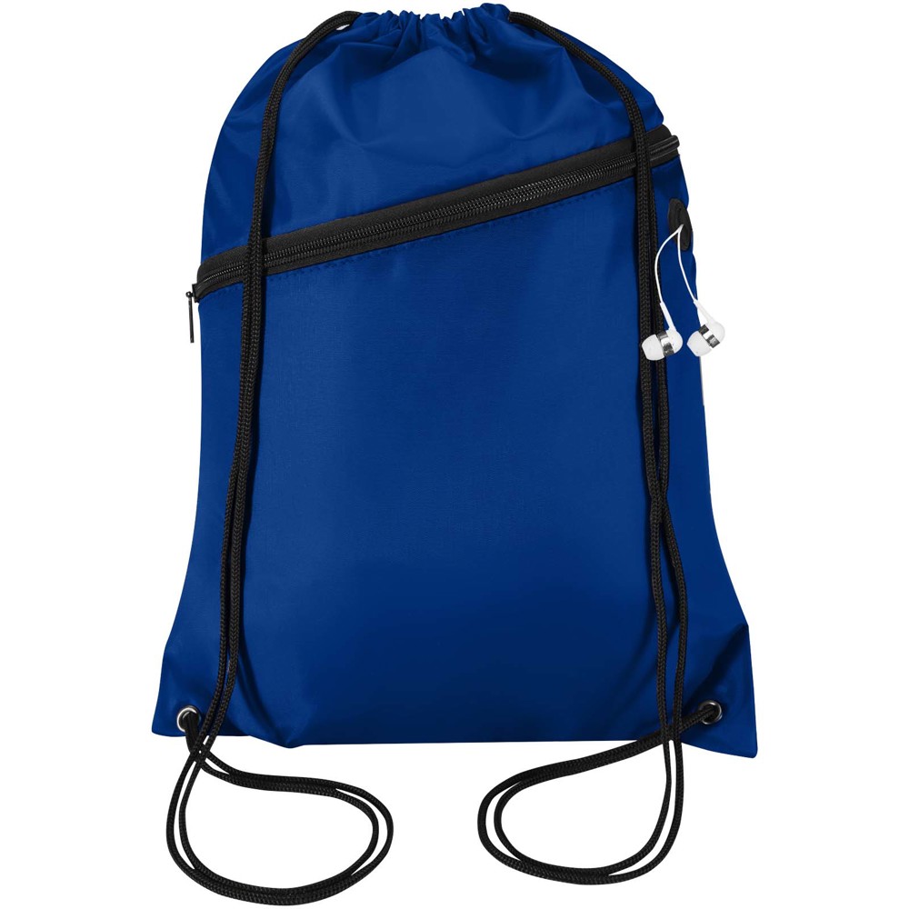 Sac à cordon Oriole en RPET avec poche avant zippée, 5 L Bleu royal