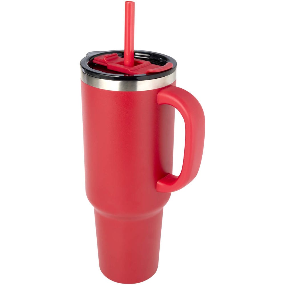 Mug Sydney 1200 ml double paroi certifié RCS avec isolation par le vide et couche de cuivre avec paille Rouge