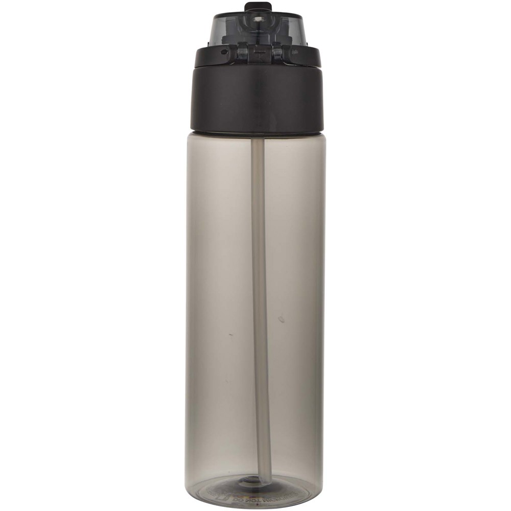 Bouteille d'eau Theron de 700 ml en plastique recyclé RCS, avec bouchon double fonction et paille rabattable Noir