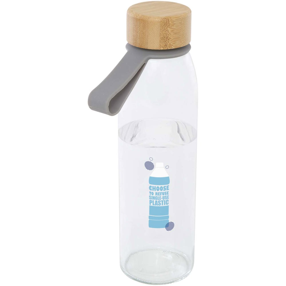 Porto 500 ml Glas-Flasche mit Silikongriff und Bambusdeckel grau