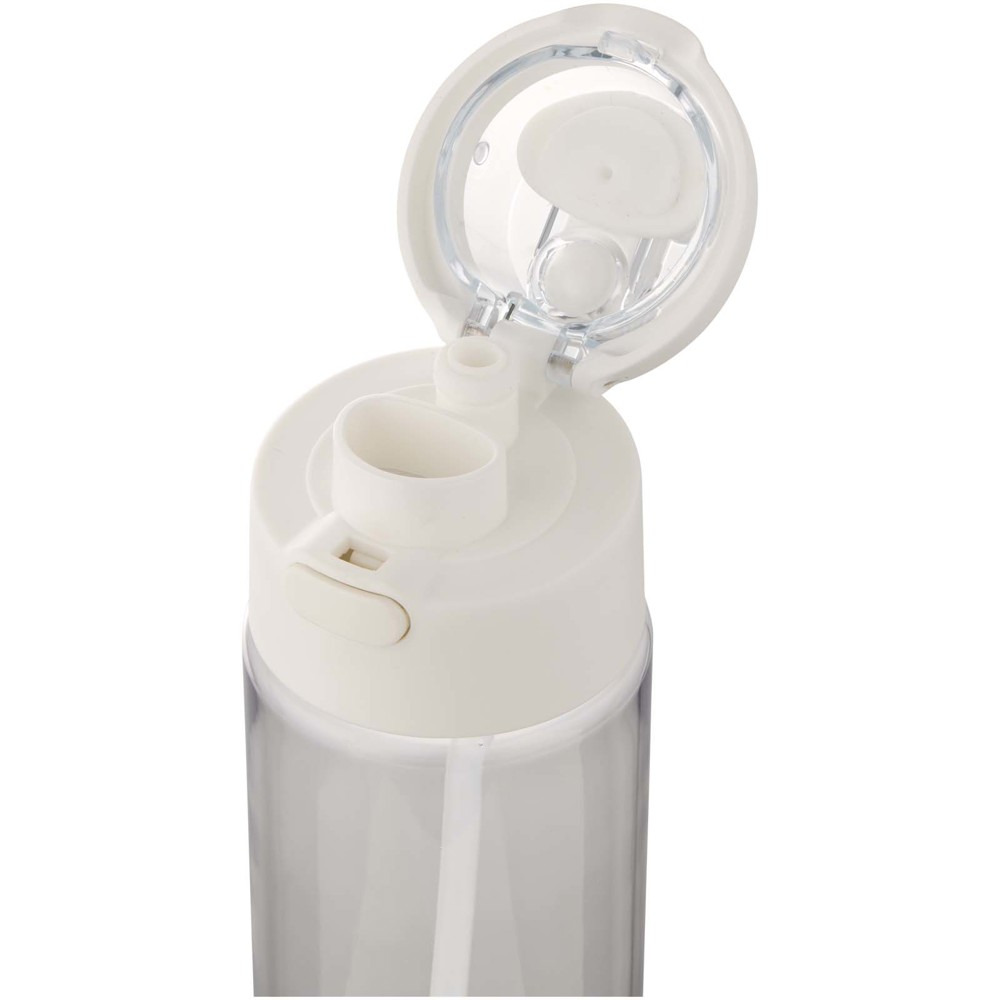 Bouteille d'eau Theron de 700 ml en plastique recyclé RCS, avec bouchon double fonction et paille rabattable Translucide