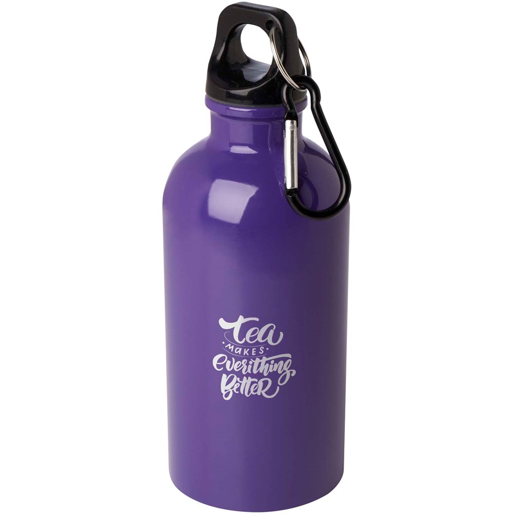 Bouteille d'eau Oregon de 400 ml simple paroi en acier recyclé certifié RCS avec mousqueton Violet