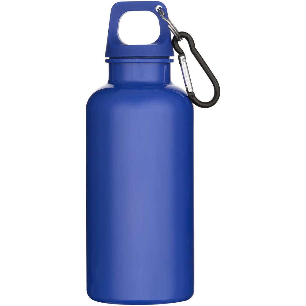 Bouteille d’eau Oregon de 400 ml en plastique recyclé uni certifié RCS avec mousqueton bleu foncé