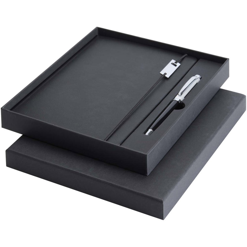 Ensemble carnet à couverture rigide A5 et stylo roller Legato Elegance Noir, Blanc
