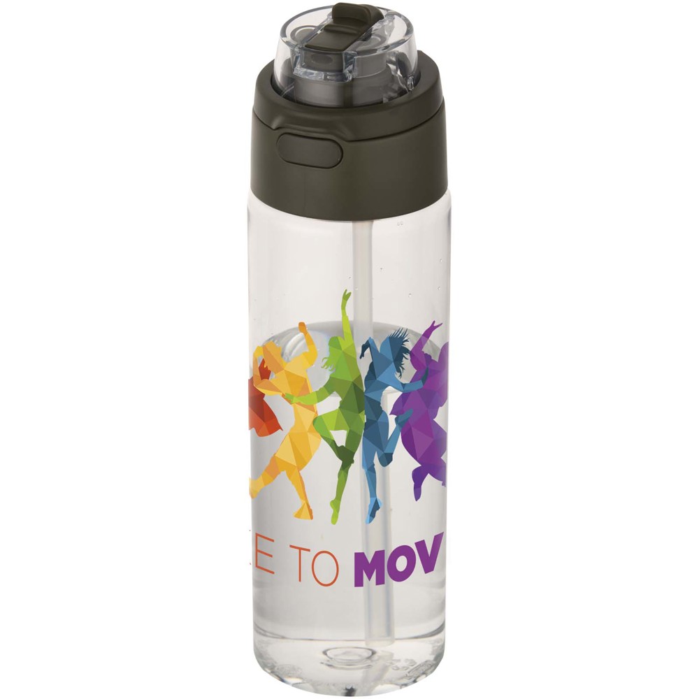 Bouteille d'eau Theron de 700 ml en plastique recyclé RCS, avec bouchon double fonction et paille rabattable Vert forêt